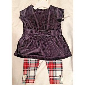 Carter's Baby Girl 2 Piece Set- 9M - NWT - Black Valour Top - Plaid Leggings